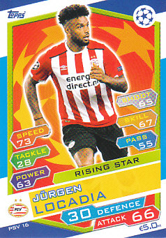 Jurgen Locadia PSV Eindhoven 2016/17 Topps Match Attax CL Rising Star #PSV16